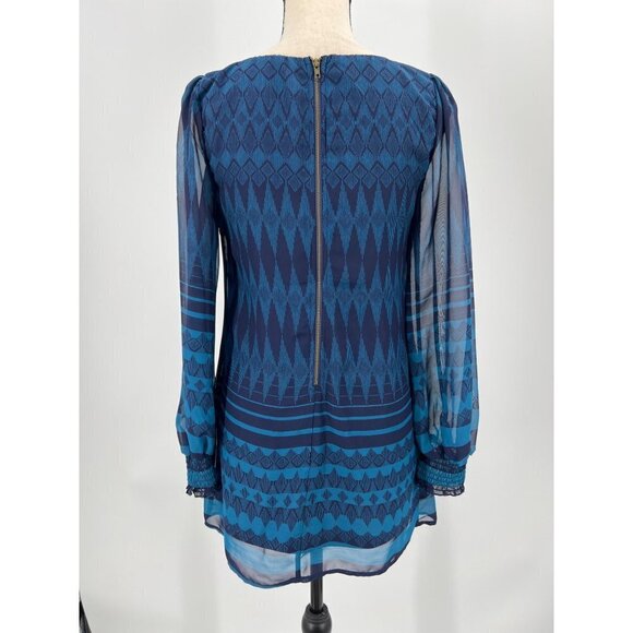 Love, Fire Shift Dress Size XS Sheer Overlay Lined Back Zipper Jewel Blue - Picture 12 of 12